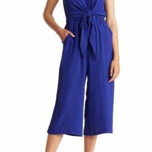 Connected Apparel Blue Sleeveless Jumpsuit with Tie Waist